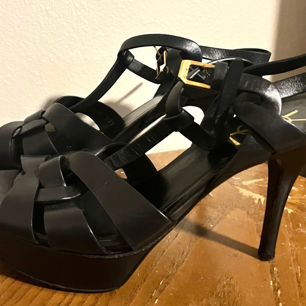 Saint Laurent Black Heels with Strappy Design and Platform Sole - Picture 4 of 7